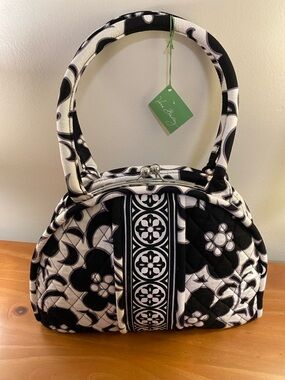 Vera Bradley Eloise Night and Day Handbag Satchel Black White Kiss Lock Closure